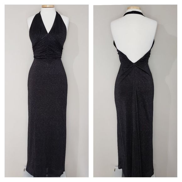 BCBG MaxAzria XSmall Black Metallic Sleeveless Halter Maxi Dress - Picture 1 of 8